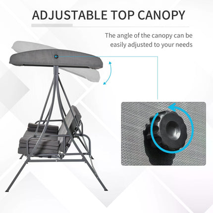 Outdoor 2-in-1 3-Seater Patio Swing Chair Lounger with Adjustable Canopy, Cushion & Pillow - Grey