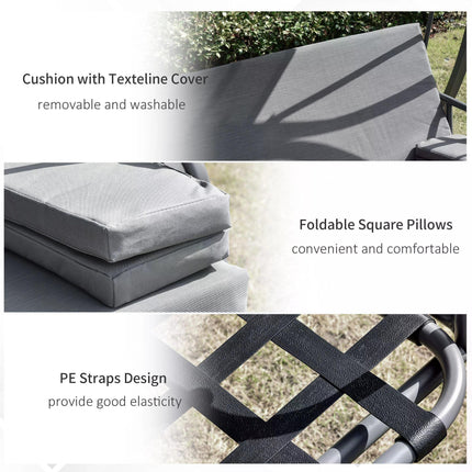 Outdoor 2-in-1 3-Seater Patio Swing Chair Lounger with Adjustable Canopy, Cushion & Pillow - Grey