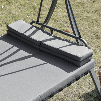 Outdoor 2-in-1 3-Seater Patio Swing Chair Lounger with Adjustable Canopy, Cushion & Pillow - Grey