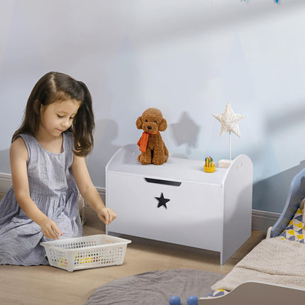 Children's MDF Toy Storage Chest with Safety Hinge and Handles - White