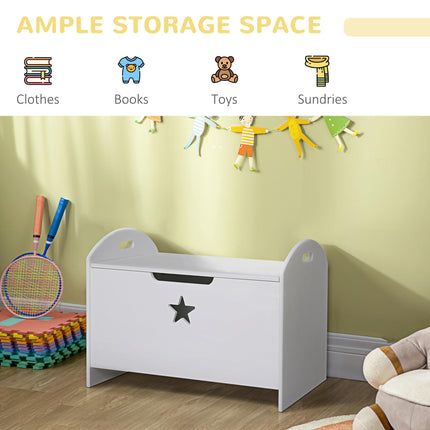 Children's MDF Toy Storage Chest with Safety Hinge and Handles - White