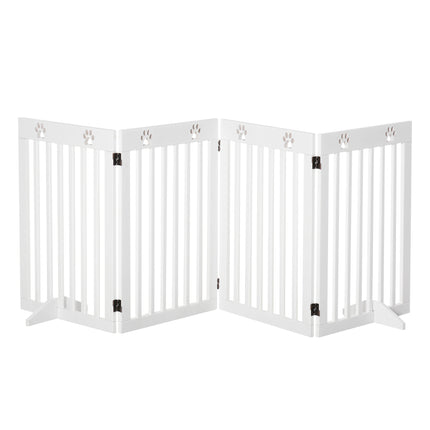 4-Panel Foldable Wooden Pet Gate with Support Feet for Doorways & Stairs 80" x 30" - White