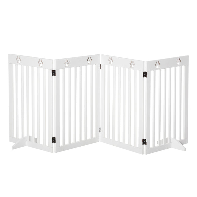 4-Panel Foldable Wooden Pet Gate with Support Feet for Doorways & Stairs 80" x 30" - White