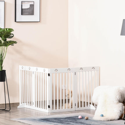 4-Panel Foldable Wooden Pet Gate with Support Feet for Doorways & Stairs 80" x 30" - White