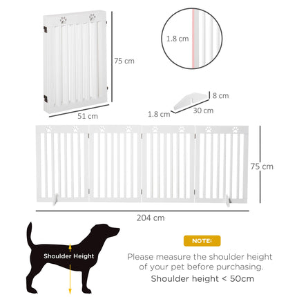 4-Panel Foldable Wooden Pet Gate with Support Feet for Doorways & Stairs 80" x 30" - White