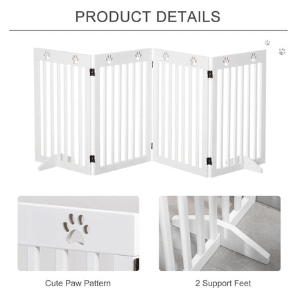 4-Panel Foldable Wooden Pet Gate with Support Feet for Doorways & Stairs 80" x 30" - White
