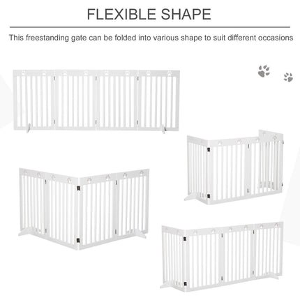 4-Panel Foldable Wooden Pet Gate with Support Feet for Doorways & Stairs 80" x 30" - White