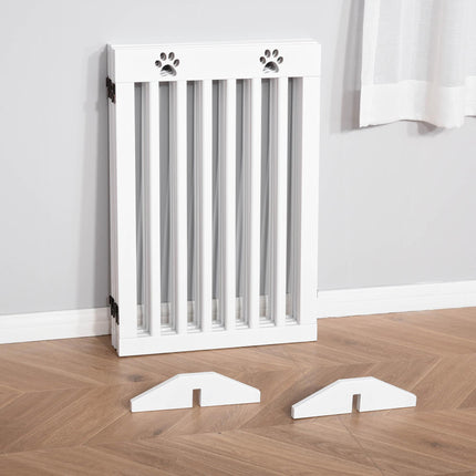 4-Panel Foldable Wooden Pet Gate with Support Feet for Doorways & Stairs 80" x 30" - White