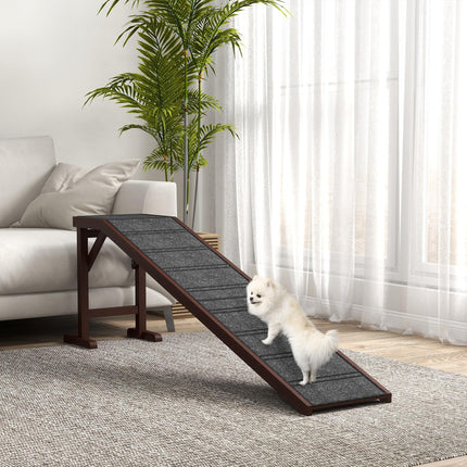 Pet Ramp for Dogs with Non-Slip Carpet Top Platform Pine Wood 188 x 40.5 x 63.5 - Brown Grey
