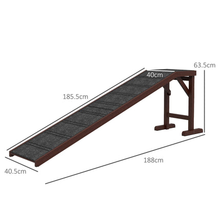 Pet Ramp for Dogs with Non-Slip Carpet Top Platform Pine Wood 188 x 40.5 x 63.5 - Brown Grey