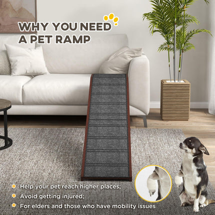Pet Ramp for Dogs with Non-Slip Carpet Top Platform Pine Wood 188 x 40.5 x 63.5 - Brown Grey
