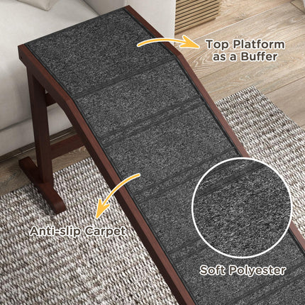 Pet Ramp for Dogs with Non-Slip Carpet Top Platform Pine Wood 188 x 40.5 x 63.5 - Brown Grey