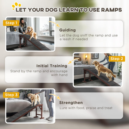 Pet Ramp for Dogs with Non-Slip Carpet Top Platform Pine Wood 188 x 40.5 x 63.5 - Brown Grey
