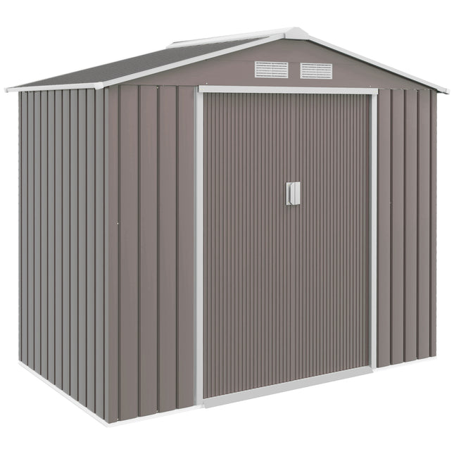 7ft x 4ft Lockable Garden Metal Storage Shed with Air Vents - Steel Grey
