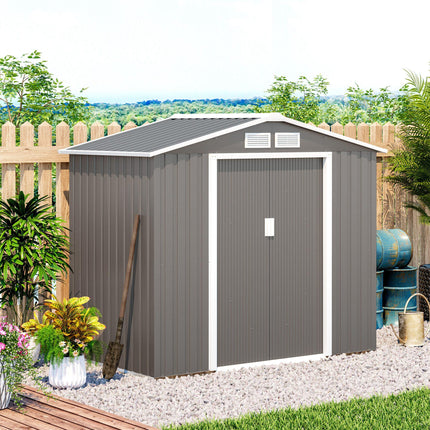 7ft x 4ft Lockable Garden Metal Storage Shed with Air Vents - Steel Grey