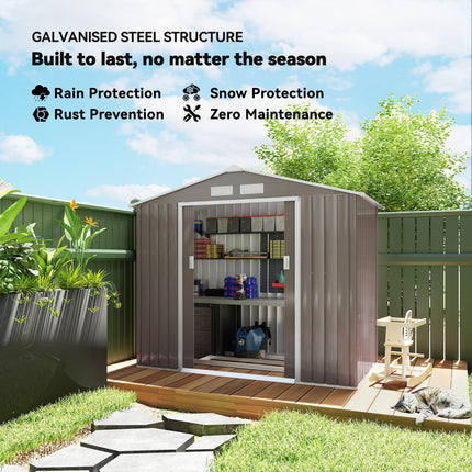7ft x 4ft Lockable Garden Metal Storage Shed with Air Vents - Steel Grey