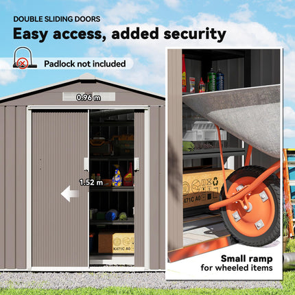 7ft x 4ft Lockable Garden Metal Storage Shed with Air Vents - Steel Grey