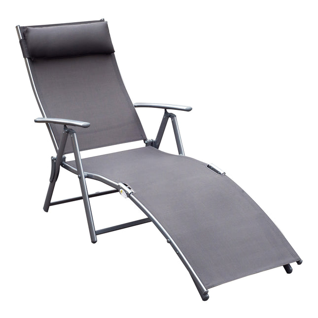 Texteline Foldable Sun Lounger Recliner Chair 5-Level Adjustable Patio Garden - Grey