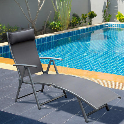 Texteline Foldable Sun Lounger Recliner Chair 5-Level Adjustable Patio Garden - Grey