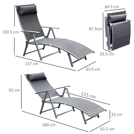Texteline Foldable Sun Lounger Recliner Chair 5-Level Adjustable Patio Garden - Grey