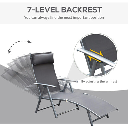 Texteline Foldable Sun Lounger Recliner Chair 5-Level Adjustable Patio Garden - Grey