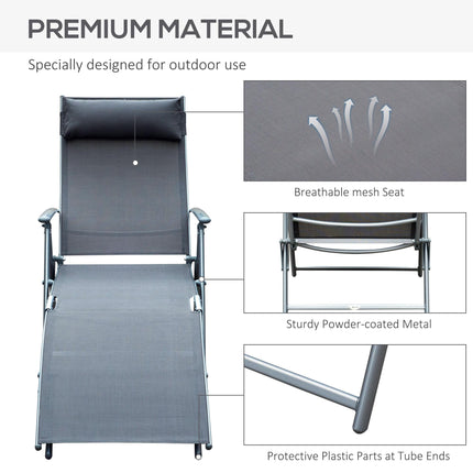 Texteline Foldable Sun Lounger Recliner Chair 5-Level Adjustable Patio Garden - Grey