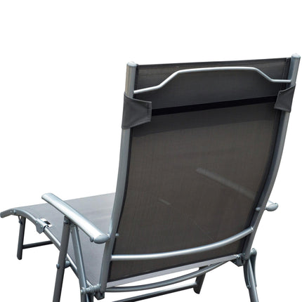 Texteline Foldable Sun Lounger Recliner Chair 5-Level Adjustable Patio Garden - Grey