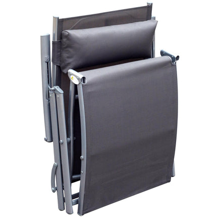 Texteline Foldable Sun Lounger Recliner Chair 5-Level Adjustable Patio Garden - Grey