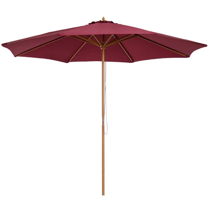 3 Metre Bamboo Wooden Patio Umbrella with Vented Canopy - Wine Red