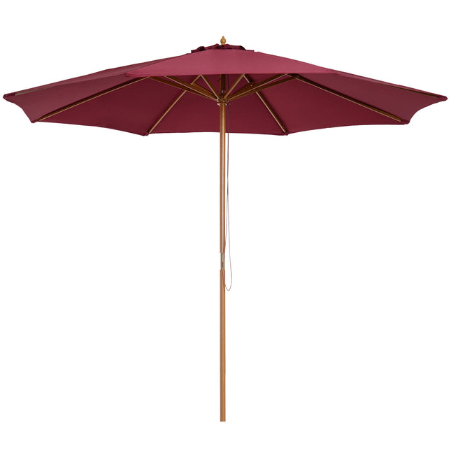 3 Metre Bamboo Wooden Patio Umbrella with Vented Canopy - Wine Red