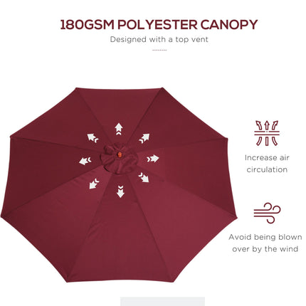 3 Metre Bamboo Wooden Patio Umbrella with Vented Canopy - Wine Red