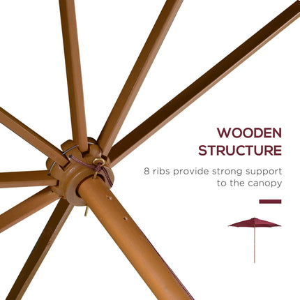 3 Metre Bamboo Wooden Patio Umbrella with Vented Canopy - Wine Red