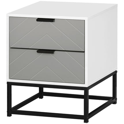 Chevron Pattern 2 Drawer Bedside Cabinet with Storage - Grey and White