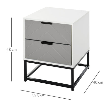 Chevron Pattern 2 Drawer Bedside Cabinet with Storage - Grey and White