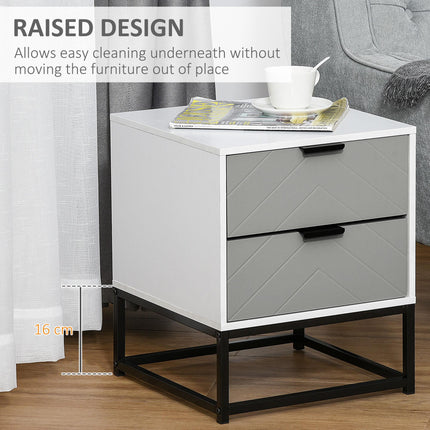 Chevron Pattern 2 Drawer Bedside Cabinet with Storage - Grey and White