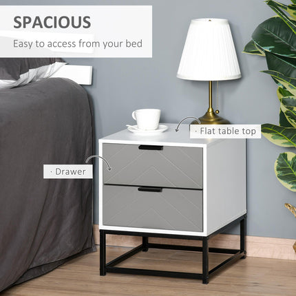 Chevron Pattern 2 Drawer Bedside Cabinet with Storage - Grey and White