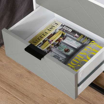 Chevron Pattern 2 Drawer Bedside Cabinet with Storage - Grey and White