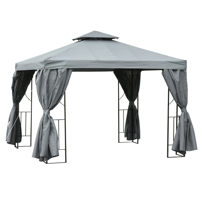 3 x 3 Metre Metal Gazebo with Sidewalls Outdoor Shelter - Dark Grey