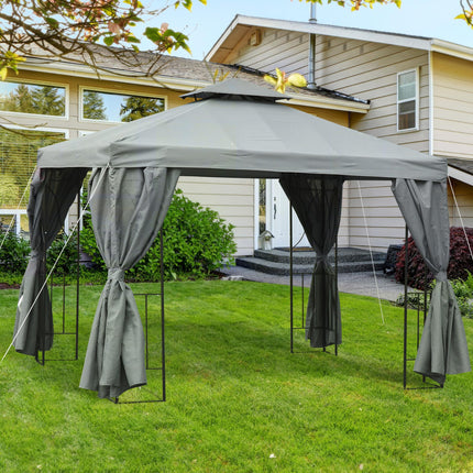 3 x 3 Metre Metal Gazebo with Sidewalls Outdoor Shelter - Dark Grey
