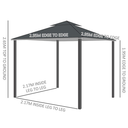 3 x 3 Metre Metal Gazebo with Sidewalls Outdoor Shelter - Dark Grey