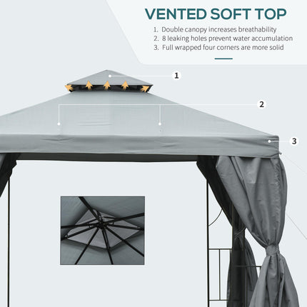 3 x 3 Metre Metal Gazebo with Sidewalls Outdoor Shelter - Dark Grey
