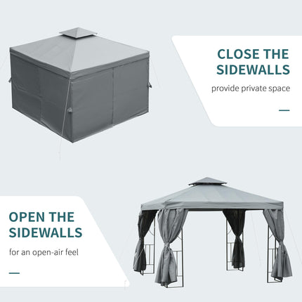 3 x 3 Metre Metal Gazebo with Sidewalls Outdoor Shelter - Dark Grey