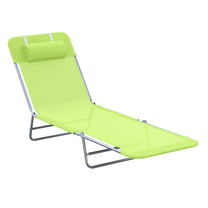 Adjustable Folding Sun Lounger Chair with Pillow for Garden and Pool - Green