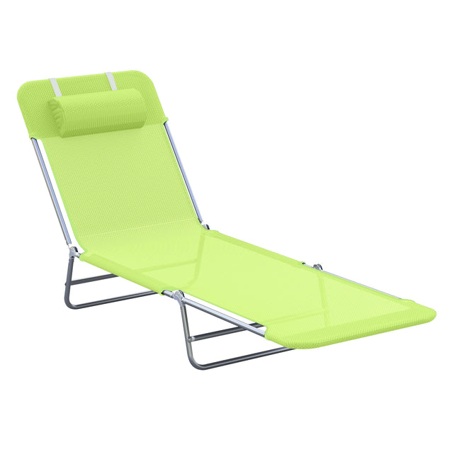 Adjustable Folding Sun Lounger Chair with Pillow for Garden and Pool - Green