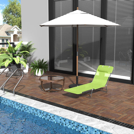 Adjustable Folding Sun Lounger Chair with Pillow for Garden and Pool - Green
