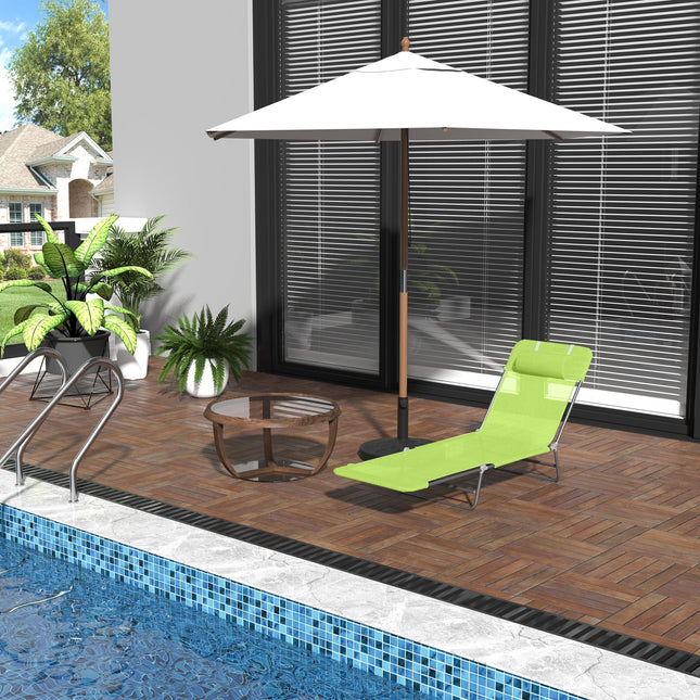 Adjustable Folding Sun Lounger Chair with Pillow for Garden and Pool - Green