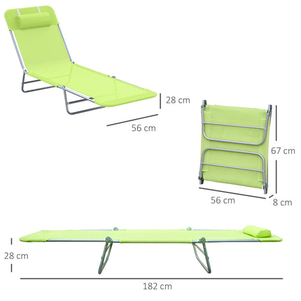 Adjustable Folding Sun Lounger Chair with Pillow for Garden and Pool - Green