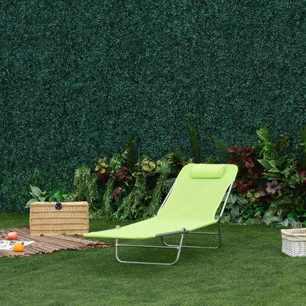 Adjustable Folding Sun Lounger Chair with Pillow for Garden and Pool - Green