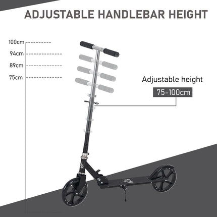 Adjustable Kids Scooter for Ages 3-8 with Foldable Design and Rear Brake - Black