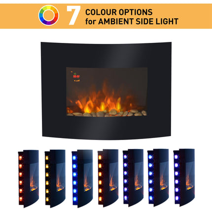 Led Wall Mounted Fireplace Curved Glass Electric Fire Place Fire Place 7 Colour